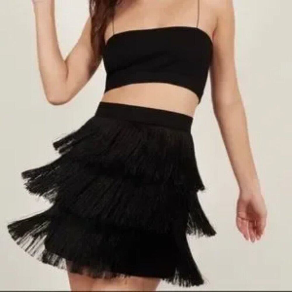 Ralph Lauren Addie Black Fringe Mini Pencil Skirt Size 4P 1241